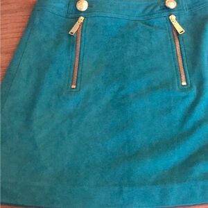 Express Turquoise Mini Skirt with Gold Zippers